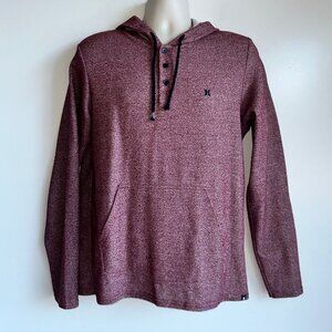 HURLEY Long Sleeve Hooded Henley Shirt Red/White Men's Size Medium